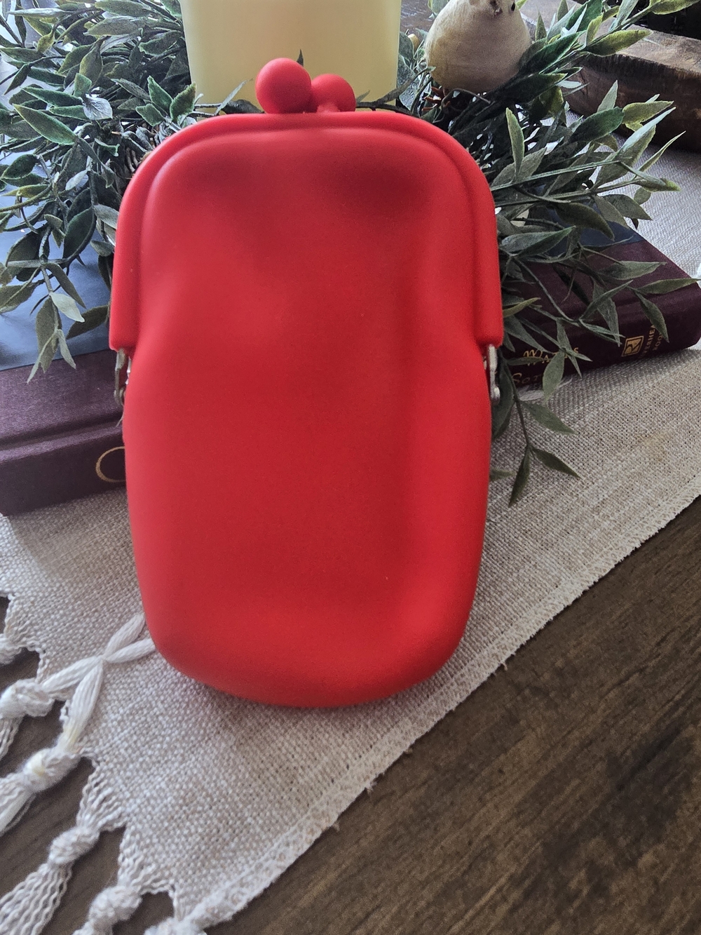 Red Silicone Coin Purse with Kiss-Lock Closure